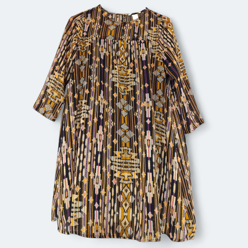 H&M Babydoll Multicolor Peltead, Geometric Midi Dress